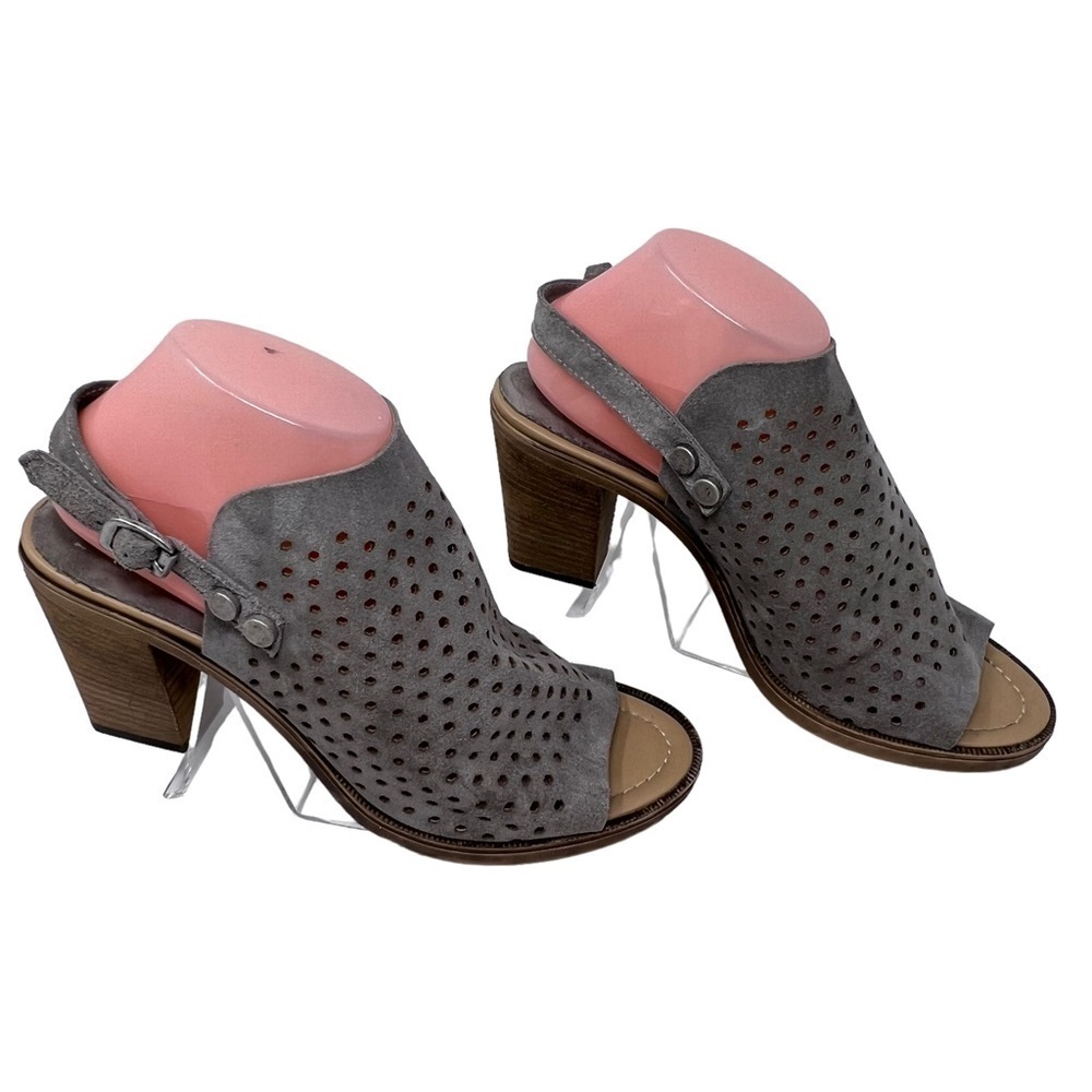Barbara Barbieri Gray Suede Perforated Slingback Block Heeled Sandals Mules 8.5